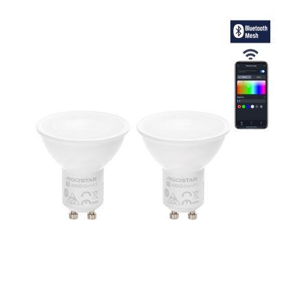 KOMPLEKTAS 2x LED RGBW Reguliuojama lemputė MESH Išmanus GU10/6,5W/230V 2700-6500K - Aigostar