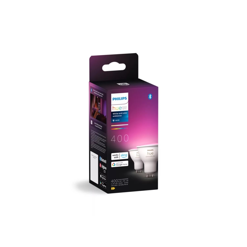 KOMPLEKTAS 2x LED RGBW Reguliuojama lemputė Philips Hue White And Color Ambiance GU10/4,2W/230V 2000-6500K
