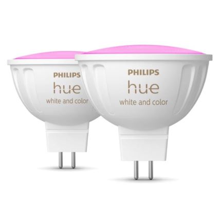 KOMPLEKTAS 2x LED RGBW Reguliuojama lemputė Philips Hue White And Color Ambiance GU5,3/MR16/6,3W/12V 2000-6500K