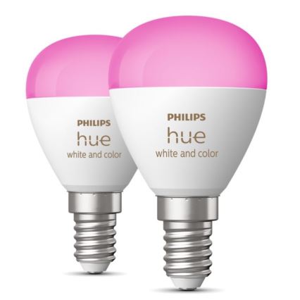 KOMPLEKTAS 2x LED RGBW Reguliuojama lemputė Philips Hue White And Color Ambiance P45 E14/5,1W/230V 2000-6500K