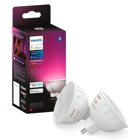 KOMPLEKTAS 2x LED RGBW Reguliuojama lemputė Philips Hue White And Color Ambiance GU5,3/MR16/6,3W/12V 2000-6500K