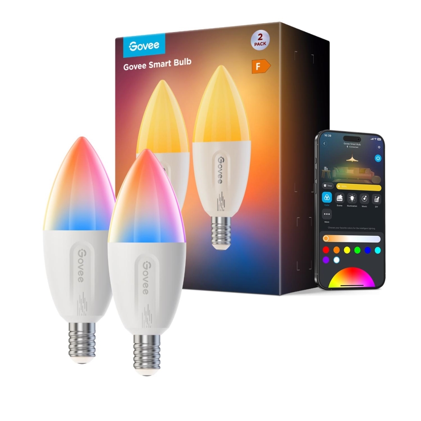 KOMPLEKTAS 2x LED RGBWW Pritemdoma elektros lemputė E14/5W/230V 2700-6500K Wi-Fi - Govee