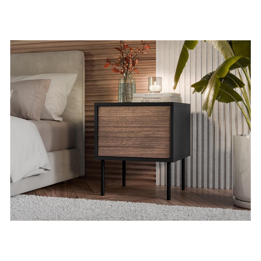 KOMPLEKTAS 2x Naktinis staliukas CORTINA 51x45 cm juoda/graikinis riešutas warnia