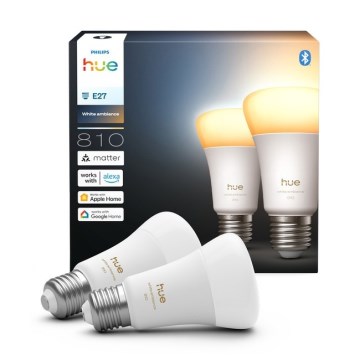 Komplektas 2x reguliuojamos Philips Hue WHITE AMBIANCE LED lemputės E27/6W/230V 1000-20000K