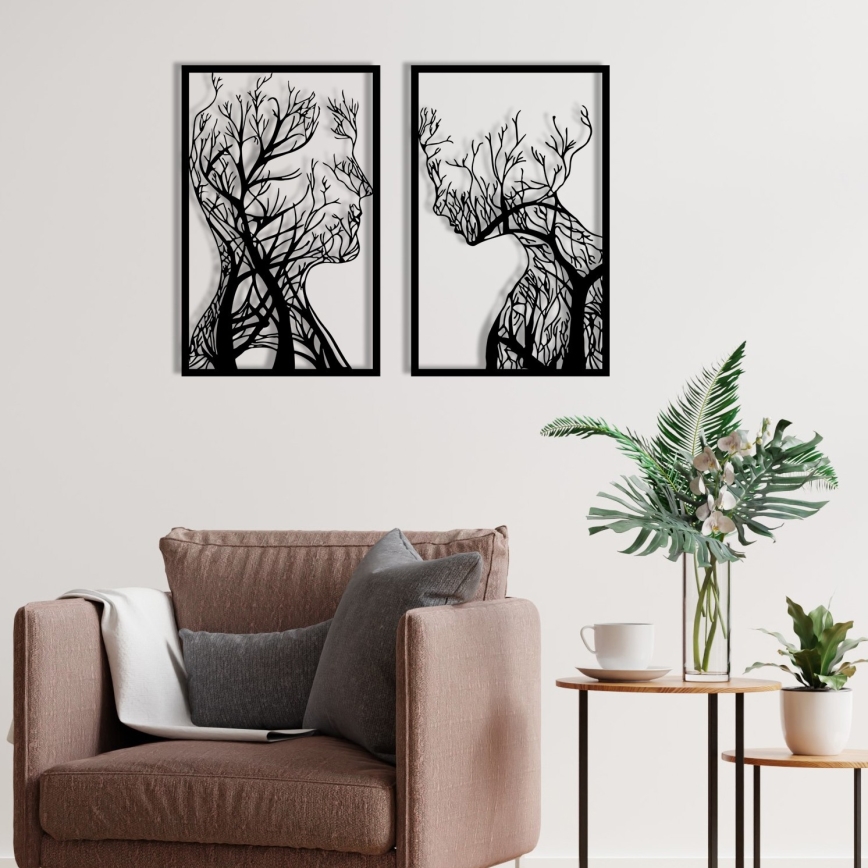 KOMPLEKTAS 2x Sienų dekoracija 86x63 cm Gyvybės medis metalas
