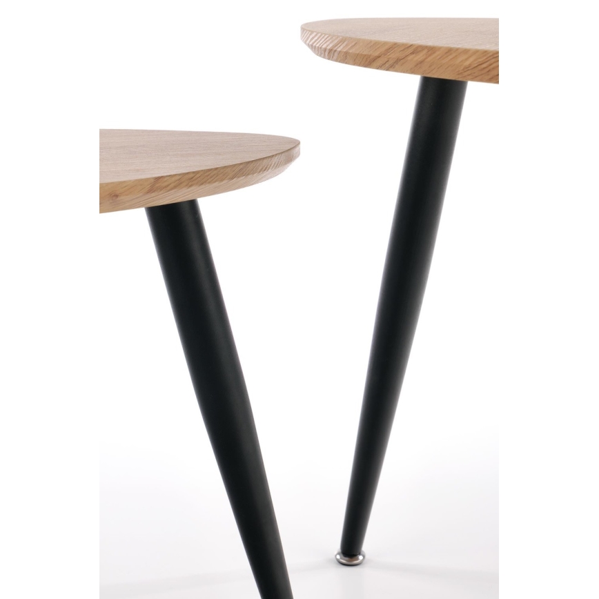 KOMPLEKTAS 2x Šoninis staliukas NICEA diametras 40/60 cm auksinis ąžuolas/juoda