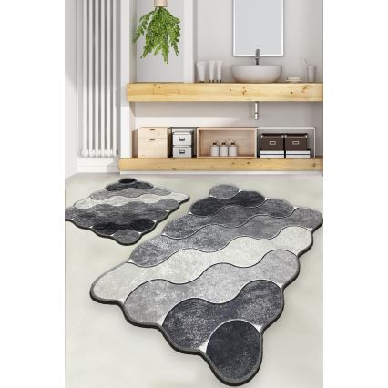 KOMPLEKTAS 2x Vonios kilimėlis CIRCLE 60/100 cm pilka