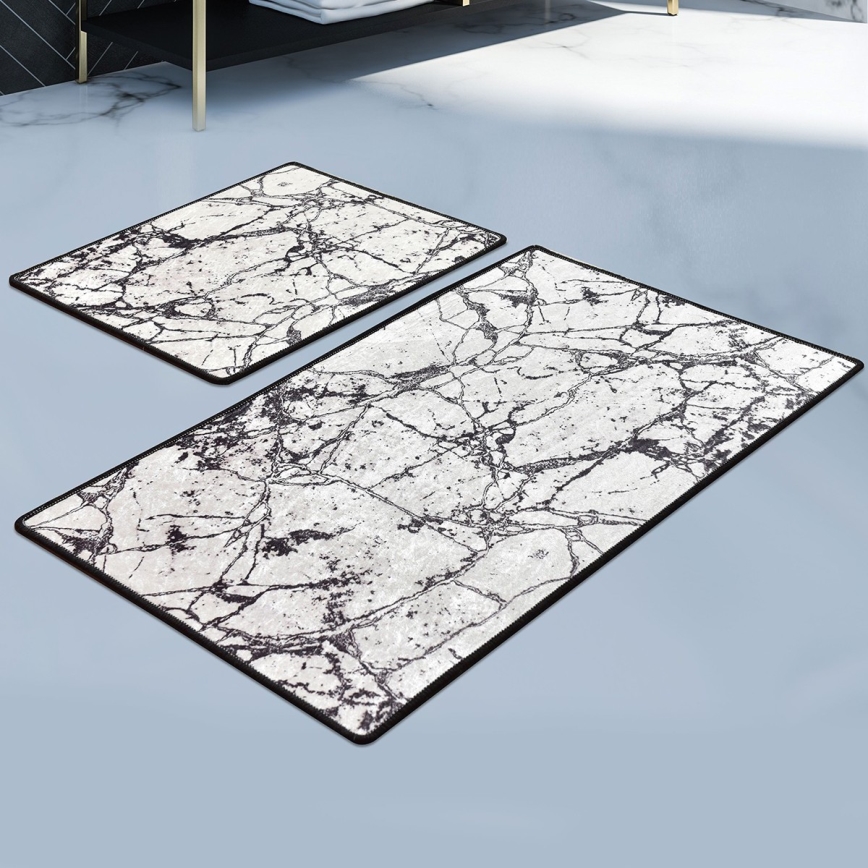 KOMPLEKTAS 2x Vonios kilimėlis MARBLE 60/100 cm balta/juoda