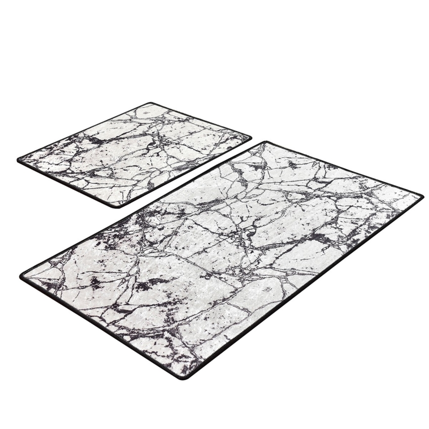 KOMPLEKTAS 2x Vonios kilimėlis MARBLE 60/100 cm balta/juoda
