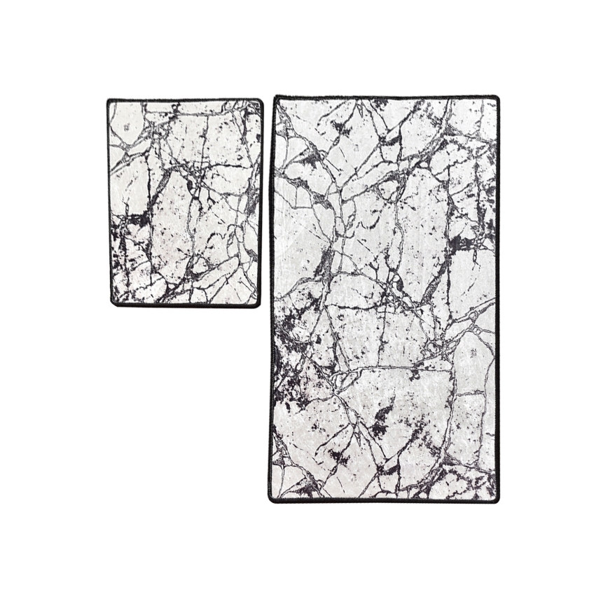 KOMPLEKTAS 2x Vonios kilimėlis MARBLE 60/100 cm balta/juoda