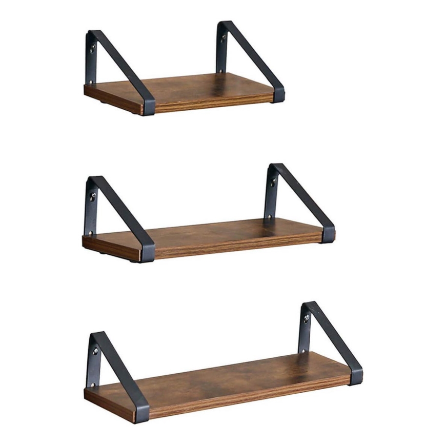 Komplektas: 3 sieninės lentynos SHELFY, rudos/juodos