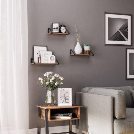 Komplektas: 3 sieninės lentynos SHELFY, rudos/juodos