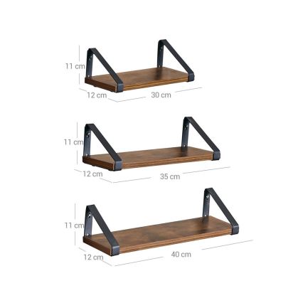 Komplektas: 3 sieninės lentynos SHELFY, rudos/juodos