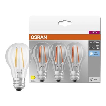 Komplektas 3 vnt. LED lemputės BASE CLASSIC FILAMENT A60 E27/7,5W/230V 4000K - Osram