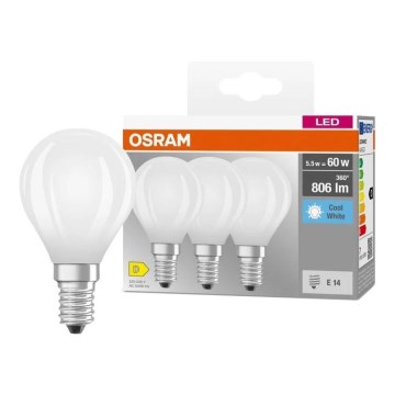 Komplektas 3 vnt. LED lemputės BASE CLASSIC FILAMENT E14/5,9W/230V 4000K - Osram