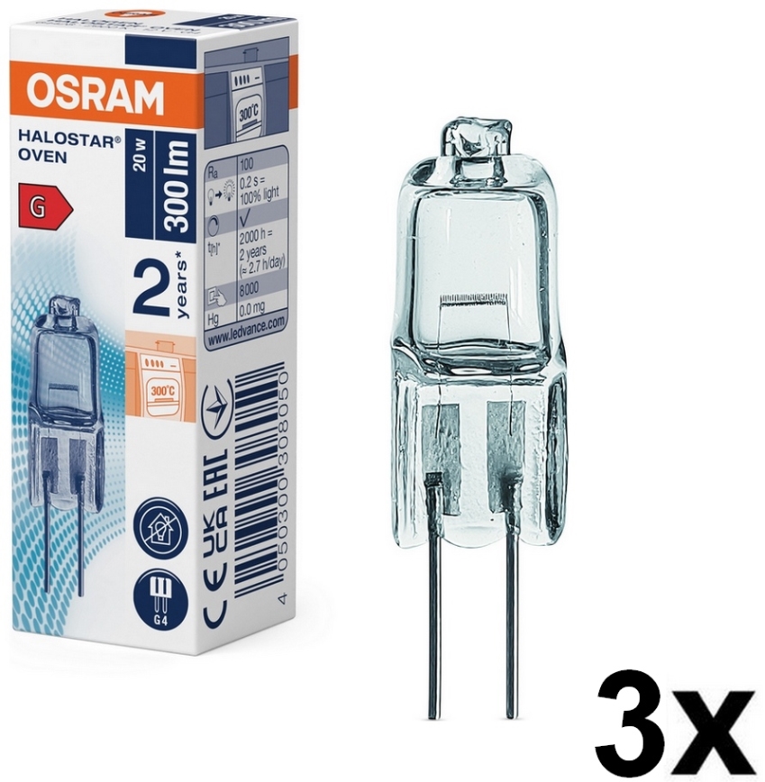 Komplektas 3 vnt. orkaitės lemputės HALOSTAR G4/20W/12V 2700K - Osram