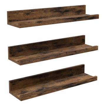 Komplektas – 3 vnt. sieninių lentynų SHELFY 38x5x10 cm, rudos spalvos