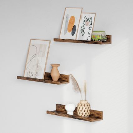 Komplektas 3 vnt. sieninių lentynų SHELFY, rudos