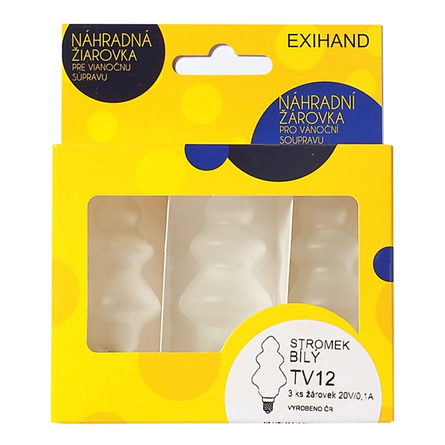 KOMPLEKTAS 3 x Atsarginė lemputė eglutė E10/20V/0,1A balta Pagaminta Europoje