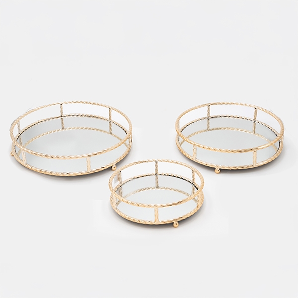 KOMPLEKTAS 3x Dekoratyvinis padėklas diametras 27/33/37 cm auksas