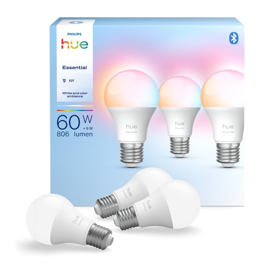 Komplektas 3x dimeriu reguliuojamų LED lempučių Philips Hue White And Color Ambiance Essential E27/8W/230V 2200-6500K