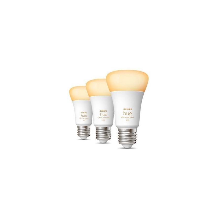 Komplektas: 3 dimeriuojamos Philips Hue WHITE AMBIANCE A60 E27/6W/230V 2200-6500K LED lemputės