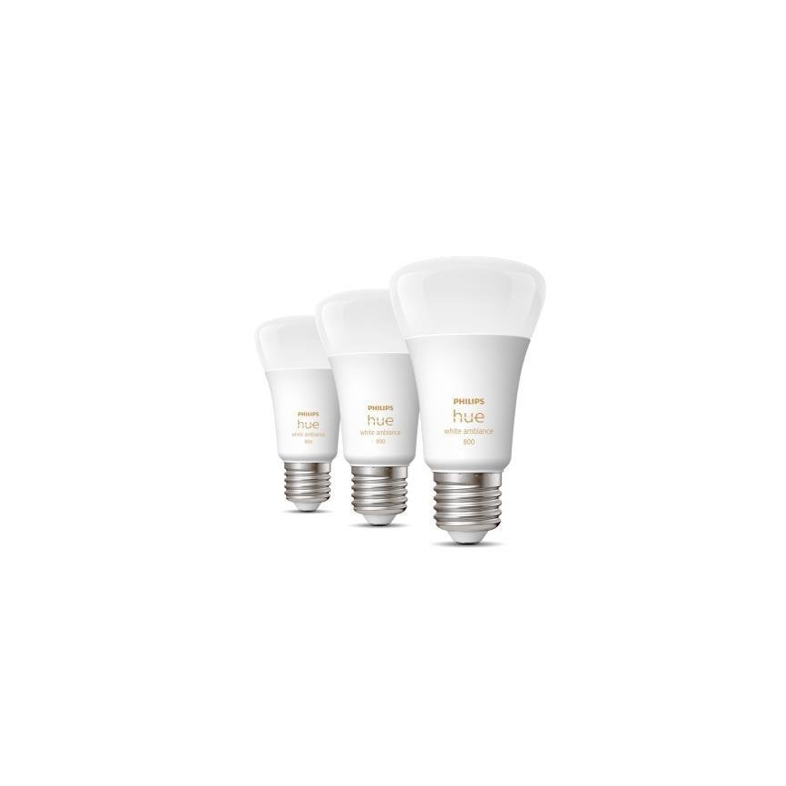 Komplektas: 3 dimeriuojamos Philips Hue WHITE AMBIANCE A60 E27/6W/230V 2200-6500K LED lemputės