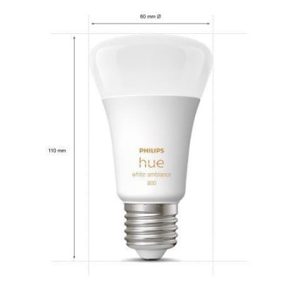 Komplektas: 3 dimeriuojamos Philips Hue WHITE AMBIANCE A60 E27/6W/230V 2200-6500K LED lemputės
