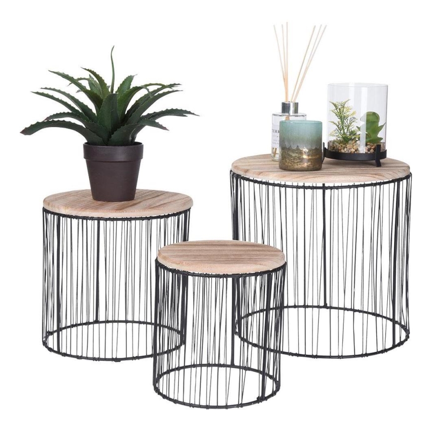 KOMPLEKTAS 3x Gėlių stovas diametras 19/23/28 cm juoda/smėlio spalva