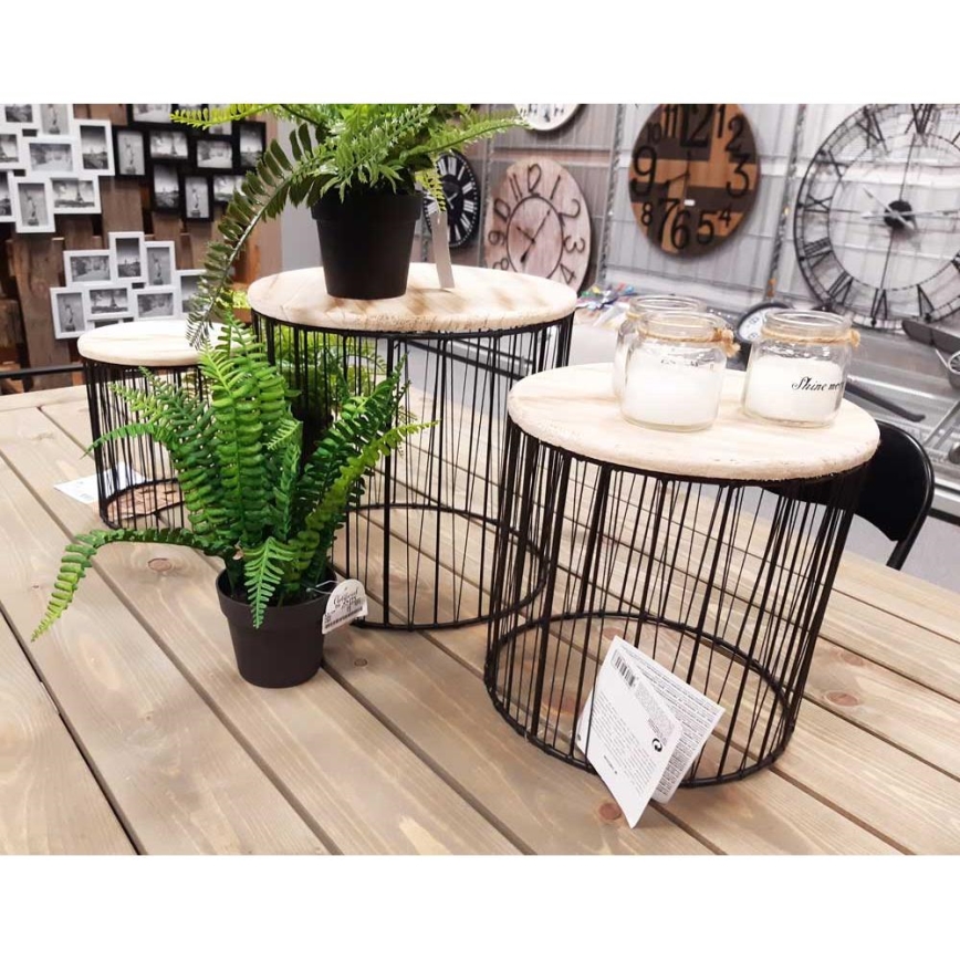 KOMPLEKTAS 3x Gėlių stovas diametras 19/23/28 cm juoda/smėlio spalva