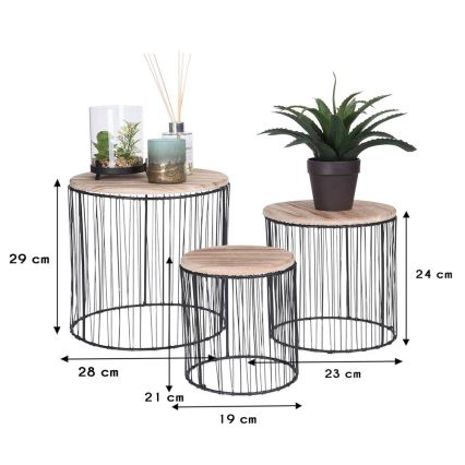 KOMPLEKTAS 3x Gėlių stovas diametras 19/23/28 cm juoda/smėlio spalva