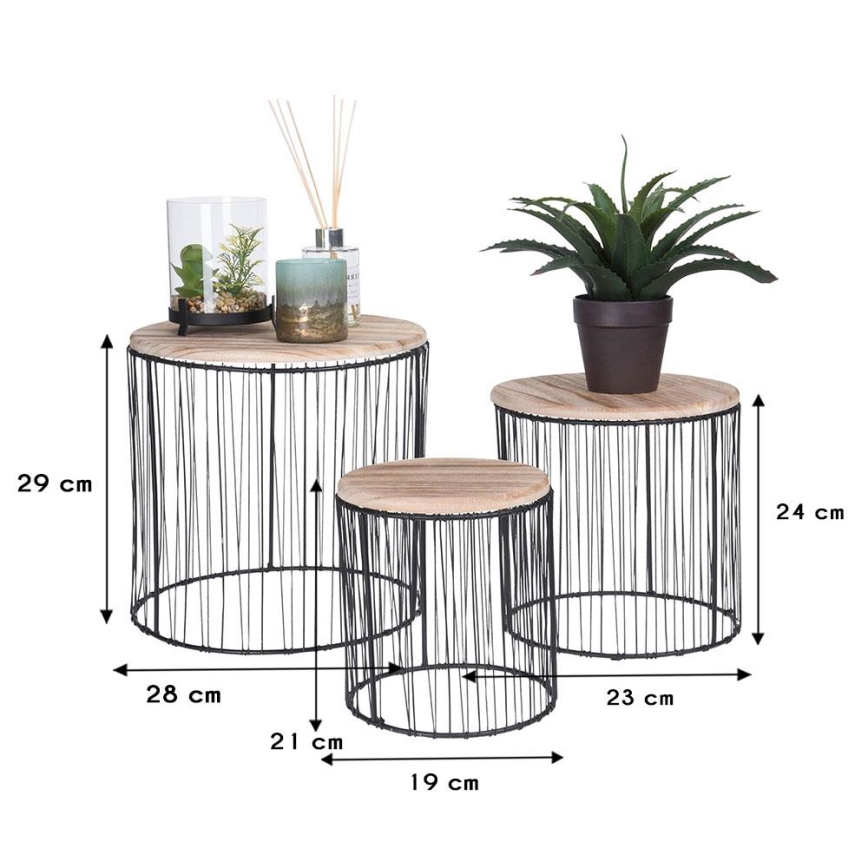 KOMPLEKTAS 3x Gėlių stovas diametras 19/23/28 cm juoda/smėlio spalva