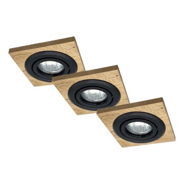 KOMPLEKTAS 3x Įleidžiamas šviestuvas TOBBY 1xG9/20W/230V 11,5x11,5 cm ąžuolas/juoda