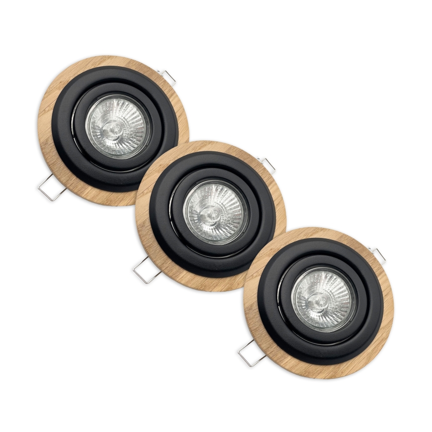 KOMPLEKTAS 3x Įleidžiamas šviestuvas TOBBY 1xG9/20W/230V diametras 11,5 cm ąžuolas/juoda