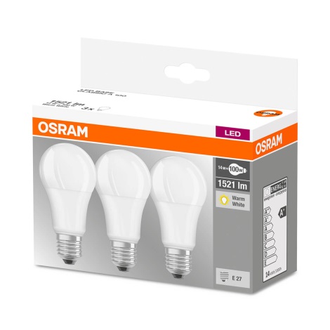 KOMPLEKTAS 3x LED Elektros lemputė A60 E27/13W/230V 2700K - Osram