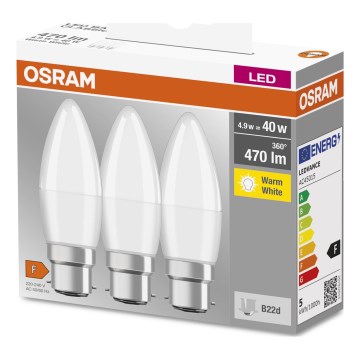 KOMPLEKTAS 3x LED elektros lemputė B38 B22d/4,9W/230V 3000K - Osram