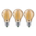 KOMPLEKTAS 3x LED elektros lemputė CLASIC AMBER A60 E27/9W/230V 2200K - Brilagi