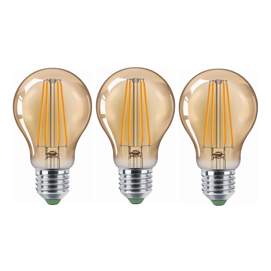 KOMPLEKTAS 3x LED elektros lemputė CLASIC AMBER A60 E27/9W/230V 2200K - Brilagi