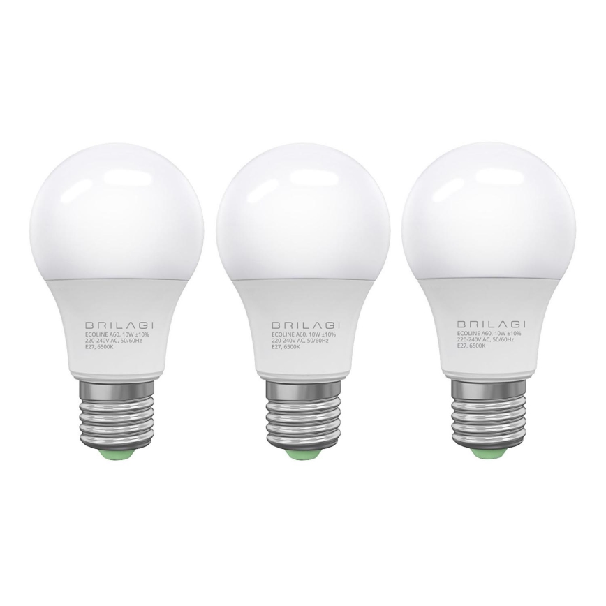 KOMPLEKTAS 3x LED elektros lemputė ECOLINE A60 E27/10W/230V 4000K - Brilagi