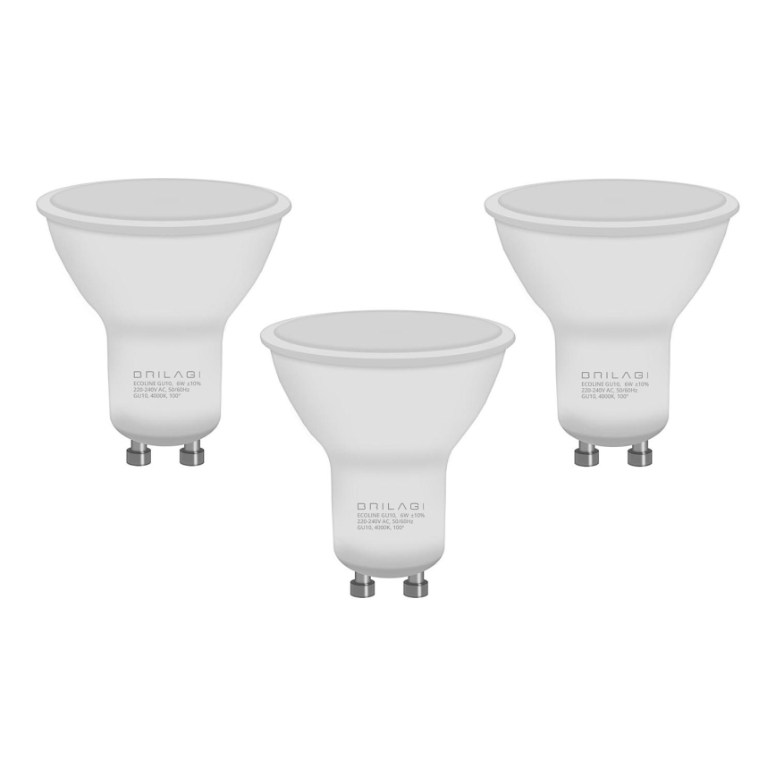 KOMPLEKTAS 3x LED elektros lemputė ECOLINE GU10/6W/230V 4000K - Brilagi