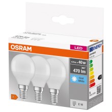 KOMPLEKTAS 3x LED Elektros lemputė P40 E14/4,9W/230V 4000K - Osram