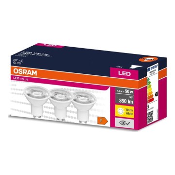 KOMPLEKTAS 3x LED elektros lemputė PAR16 GU10/4,5W/230V 2700K - Osram