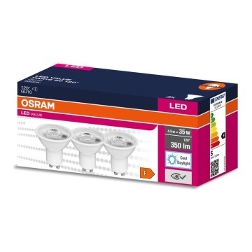 KOMPLEKTAS 3x LED elektros lemputė PAR16 GU10/4,5W/230V 6500K 120° - Osram