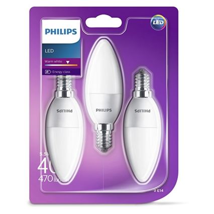 KOMPLEKTAS 3x LED elektros lemputė Philips B35 E14/5,5W/230V