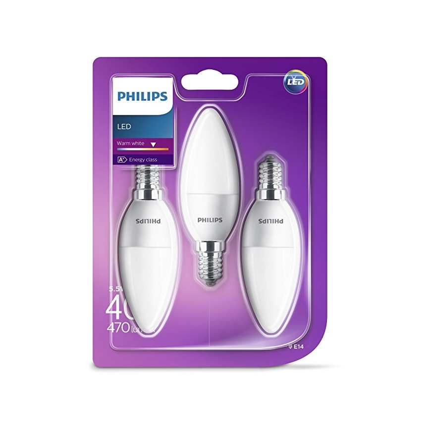 KOMPLEKTAS 3x LED elektros lemputė Philips B35 E14/5,5W/230V
