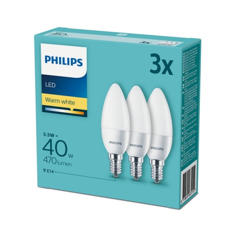 KOMPLEKTAS 3x LED Elektros lemputė Philips E14/5,5W/230V 2700K