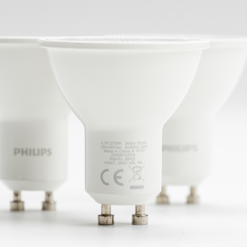 KOMPLEKTAS 3x LED elektros lemputė Philips GU10/4,7W/230V 2700K