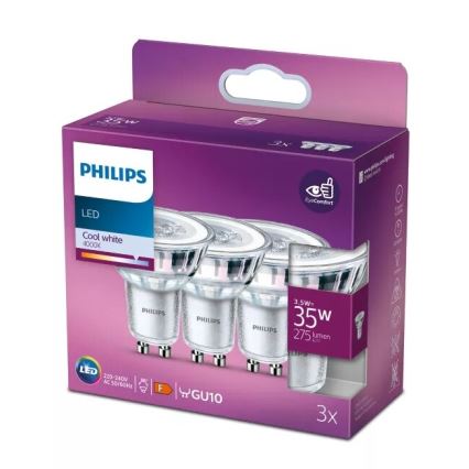 KOMPLEKTAS 3x LED elektros lemputė Philips PAR16 GU10/3,5W/230V 4000K