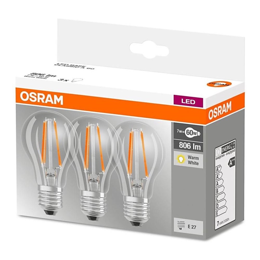 KOMPLEKTAS 3x LED Elektros lemputė VINTAGE E27/7W/230V 2700K - Osram