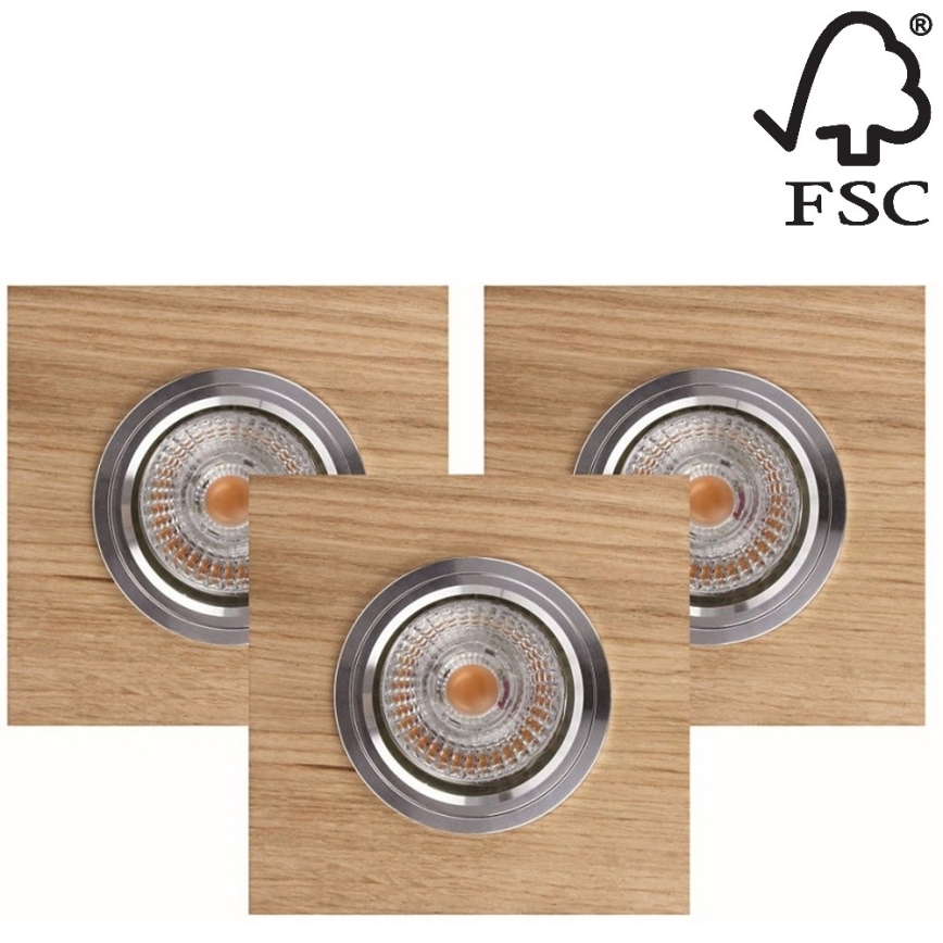 KOMPLEKTAS 3x LED įleidžiamas lubinis šviestuvas VITAR 1xGU10/5W/230V CRI 90 ąžuolas – FSC sertifikuota